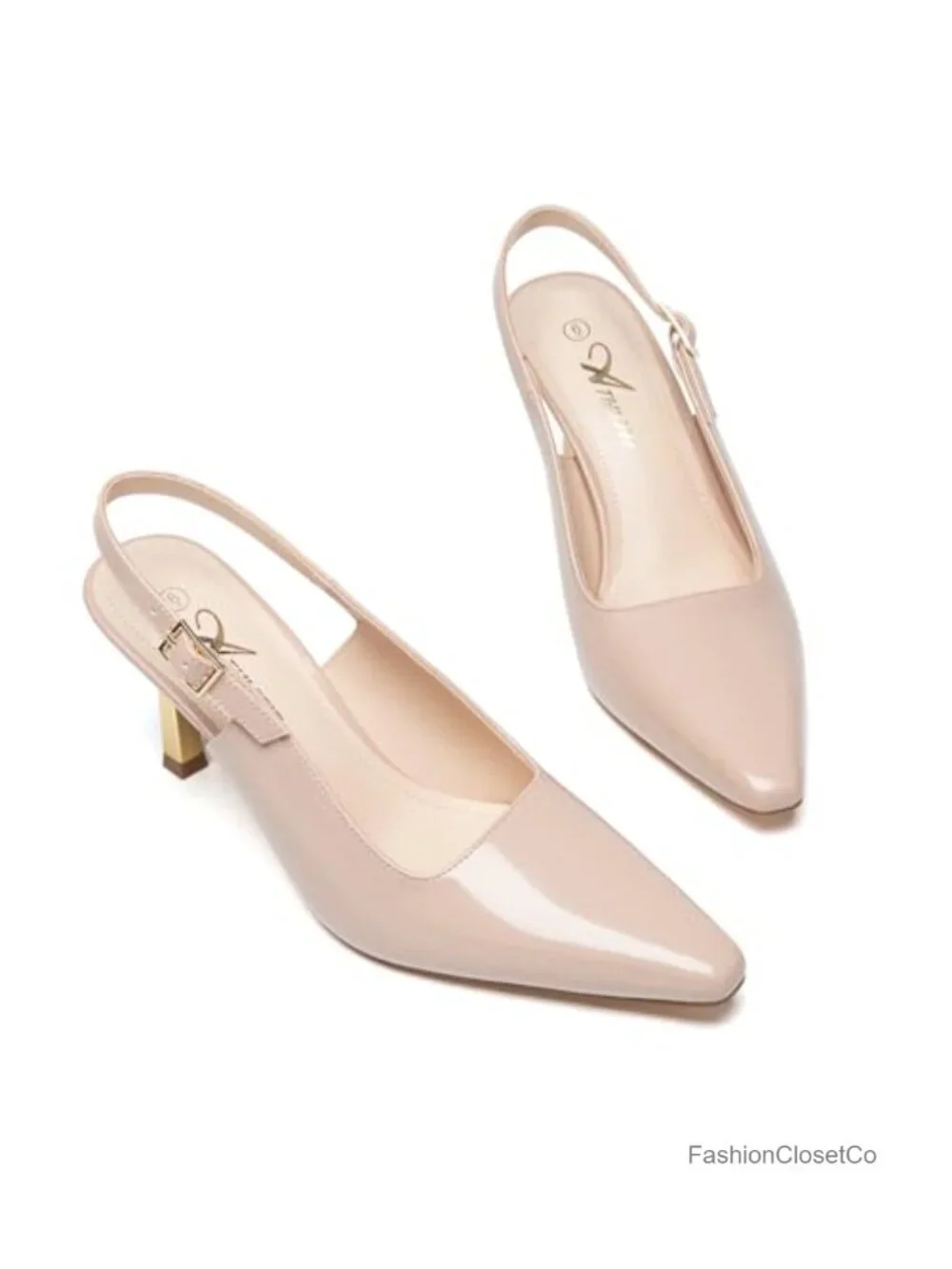 Women's Square Toe Patent Leather Kitten Heel Pumps Slingback Buckle